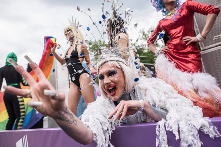 Gay and lesbian rights activists perform during the annual Gay Pride parade in Kiev, Ukraine, Sunday, June 17, 2018. AP